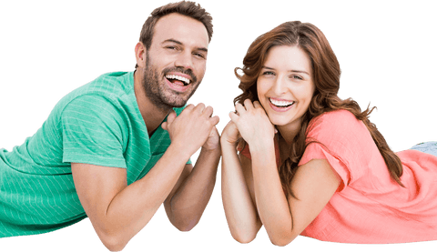 Cheerful Couple Smiling in Transparent Casual Pose