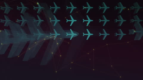 Digital Airplane Network Concept Over Dark Background