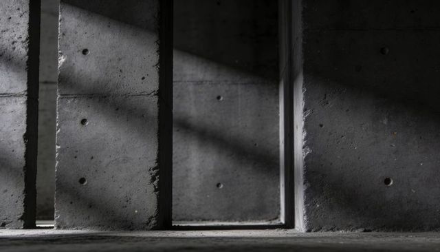 Concrete Panel Gap with Bolt Holes and Angled Shadows in Minimalist Industrial Room