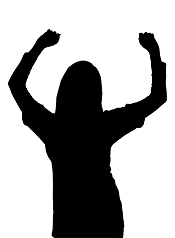 Digital silhouette of woman raising hands in joy transparent background