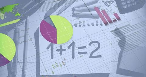 Abstract Financial Analysis with Pie Charts and Graphs