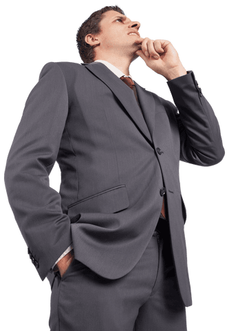 thoughtful businessman in gray suit with hand on chin transparent - Download Free Stock Videos Pikwizard.com