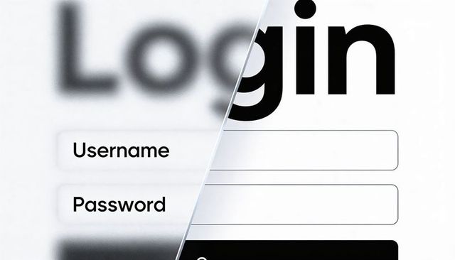 Split minimal login ui with username password fields and bold high-contrast typography