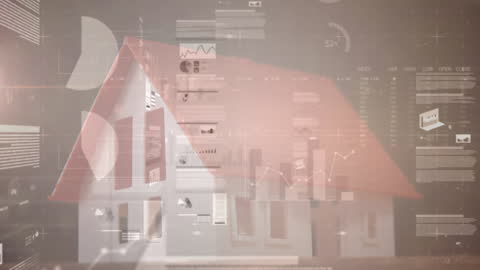 Abstract Data Visualization with 3D House and Cityscape Overlay