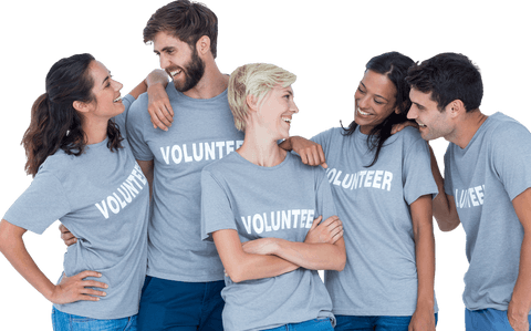 Diverse Happy Volunteers Embracing on Transparent Background