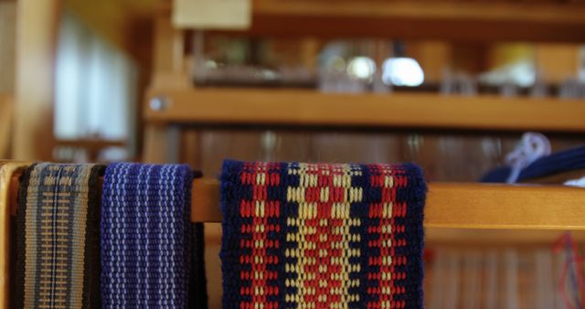 Handwoven Textile Strips Hanging on Loom - Download Free Stock Images Pikwizard.com