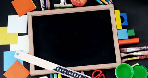 Variety of School Supplies Surrounding Blank Chalkboard - Download Free Stock Images Pikwizard.com