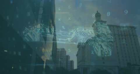 Cybersecurity Warning Concept Showing Digital Display and Cityscape