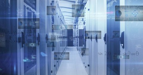 Advanced Technology in Modern Data Center with Overlay Graphics - Download Free Stock Images Pikwizard.com