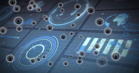 Digital Network Dashboard Showing Radar Rings, Avatar Nodes and Global Cyber Connectivity