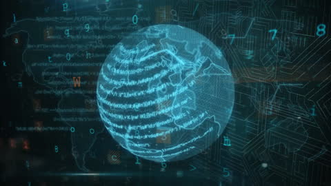 Digital Globe with Data Streams and Statistics