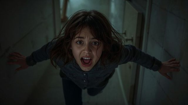 Teenager screaming in dark narrow corridor captures intense emotions