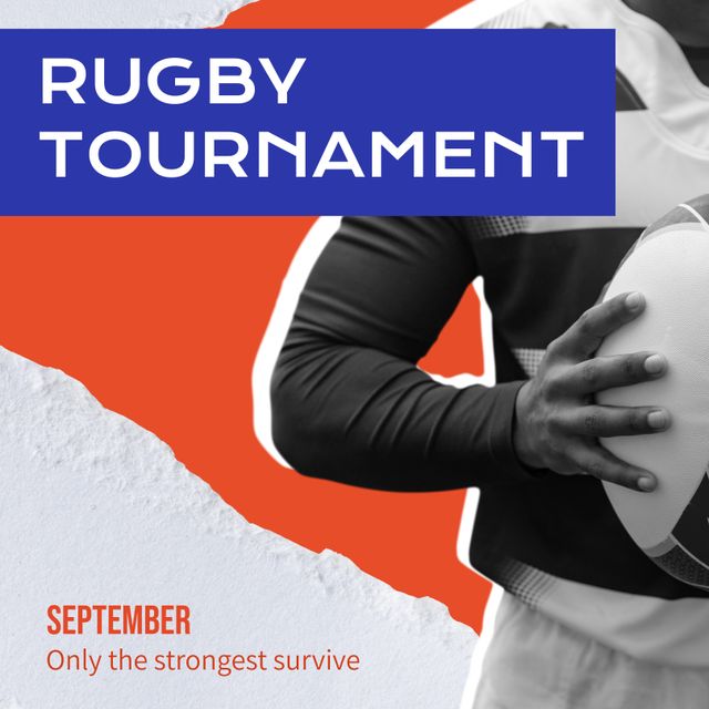 Rugby Tournament Flyer with Player Holding Ball in Motion - Download Free Stock Templates Pikwizard.com