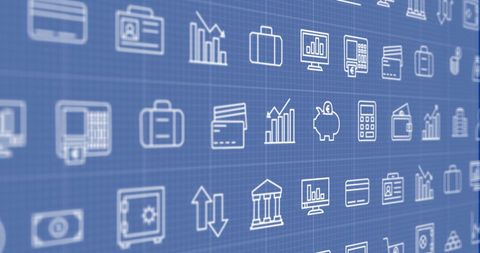 Digital Business Icons on Blue Grid Background - Download Free Stock Images Pikwizard.com