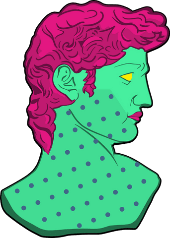 Modern abstract bust with magenta hair on transparent background