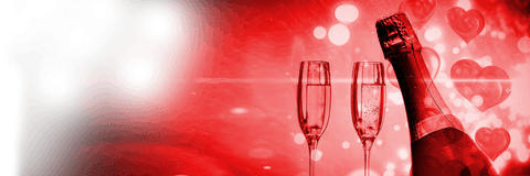 Transparent red romantic champagne celebration with hearts