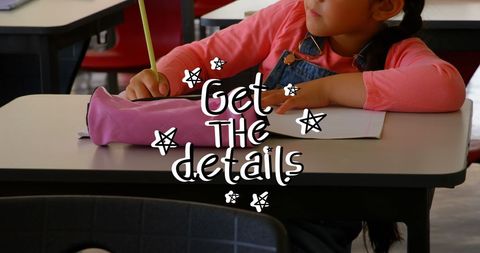 Schoolgirl Studying with Educational Insights Graphic Overlay