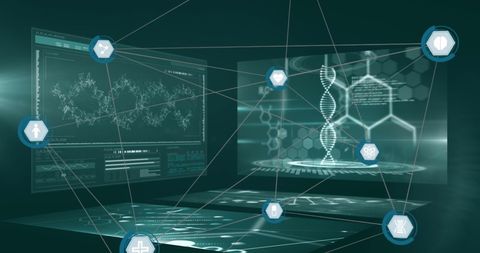 Futuristic network with dna analysis and scientific data visualization