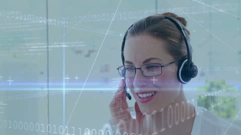 Happy Call Center Worker in Digital Communication Setting
