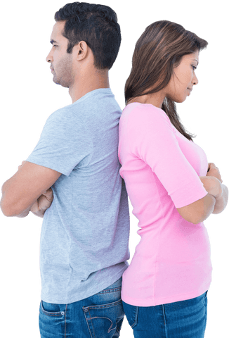 Transparent Angry Couple Stands Back to Back in Casual Outfit - Download Free Stock Videos Pikwizard.com