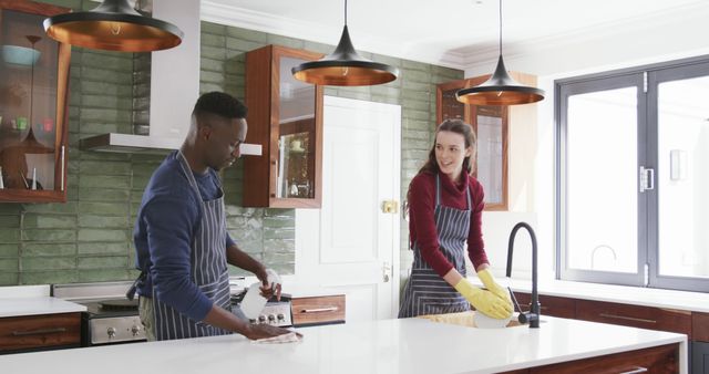 Couple Cleaning Modern Kitchen Together - Download Free Stock Images Pikwizard.com