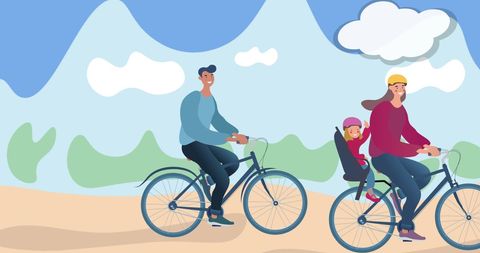 Happy Family Cycling Through Nature - Download Free Stock Images Pikwizard.com