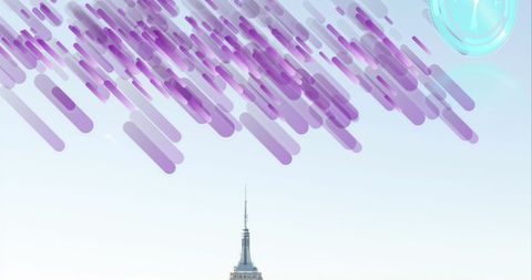 Futuristic Cityscape with Digital Interface Elements Overlay