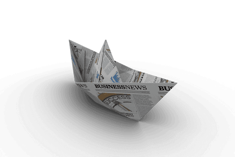 Transparent business newspaper boat representing creativity and innovation