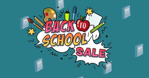 Back to school sale flyer with illustrated school supplies