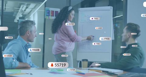 Business Team Analyzing Social Media Statistics in Office Meeting