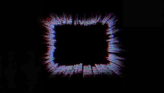Pulsing RGB Glitch Frame Surrounding Black Void for Futuristic Digital Background
