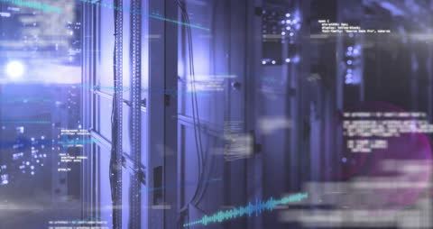 Digital Interface with Data Overlay in Modern Server Room