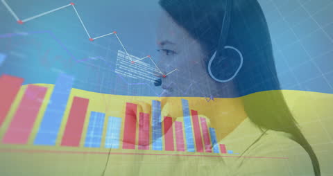 Customer Service with Graphs and Ukraine Flag Overlay