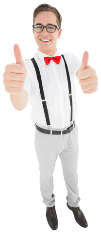 Cheerful Male Hipster with Red Bow Tie Giving Thumbs Up on Transparent Background - Download Free Stock Videos Pikwizard.com