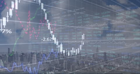 Financial Data Visualization on Transparent Cityscape