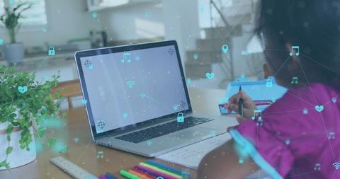 Young Girl Engaged with Digital Technology and Virtual Network