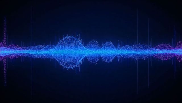 Glowing Particle Waveform Pulsing Across Dark Gradient in Neon Cyan and Magenta