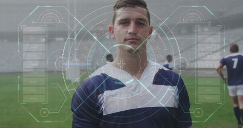 Futuristic Analytics Overlaying Rugby Player on Field