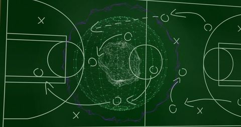 Chalkboard Diagram with Data Network Overlay on Basketball Court - Download Free Stock Images Pikwizard.com