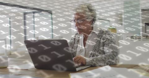 Senior Woman Engaging with Technology and Data Security