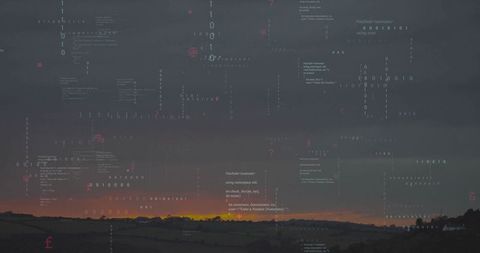 Interplay of Evening Sky and Digital Code Art