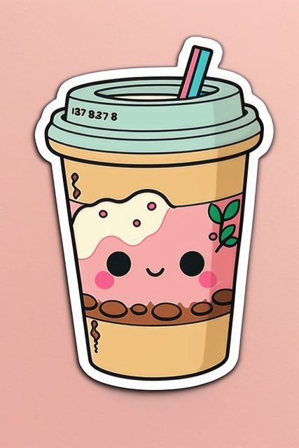 Composition of colorful kawaii cartoon shake sticker on pink background - Download Free Stock Photos Pikwizard.com