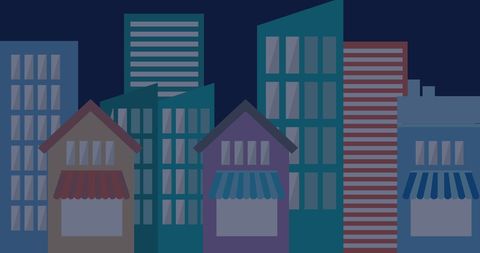 Colorful silhouette of urban buildings and houses