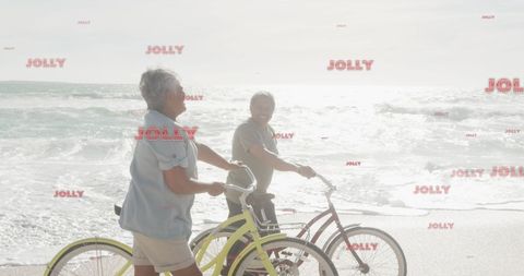 Senior Couple Enjoying Leisurely Bike Ride by Ocean