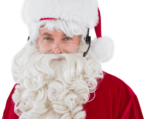 Smiling santa wearing modern headset on transparent background