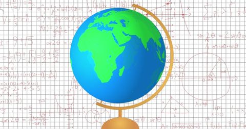 Globe Model with Mathematical Equations on Lined Background - Download Free Stock Images Pikwizard.com