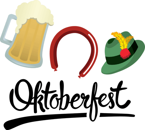 festive illustration features classic oktoberfest symbols like beer, sausage, and traditional bavarian hat on transparent background. perfect for use in promoting events, designing invitations, or creating themed decorations for oktoberfest celebrations.
