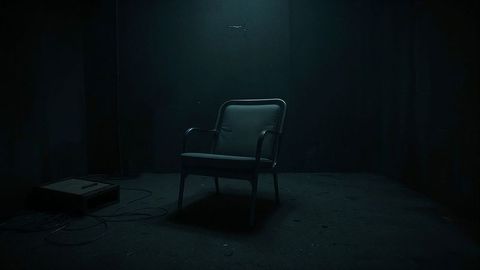 Moody illuminated armchair in industrial setting