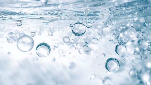 Rising Crystal Clear Water Bubbles Drifting Toward Rippling Surface with Light Reflections