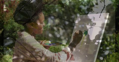 Adult Artist Enjoying Outdoor Painting Amid Nature
